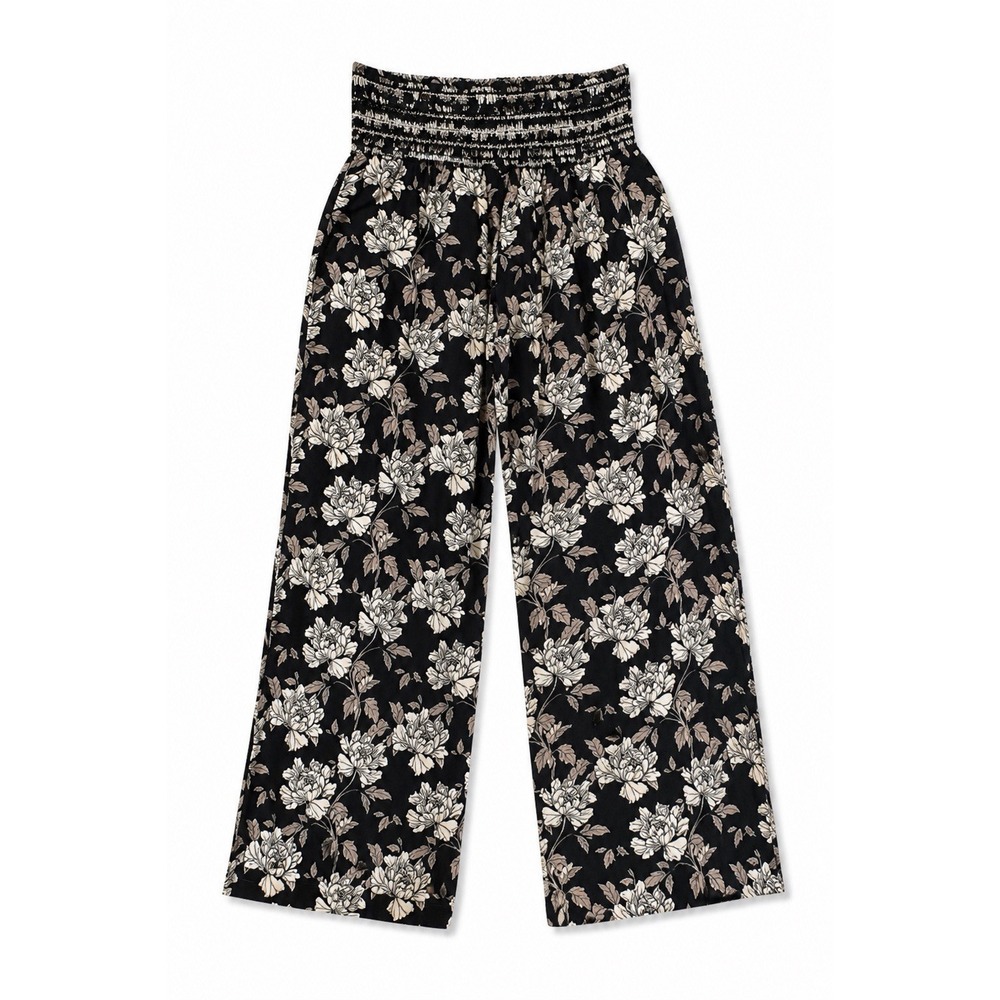 DaHui Womens Medium Wide Leg Palazzo Pants Floral Boho Linen Blend Beach Resorts